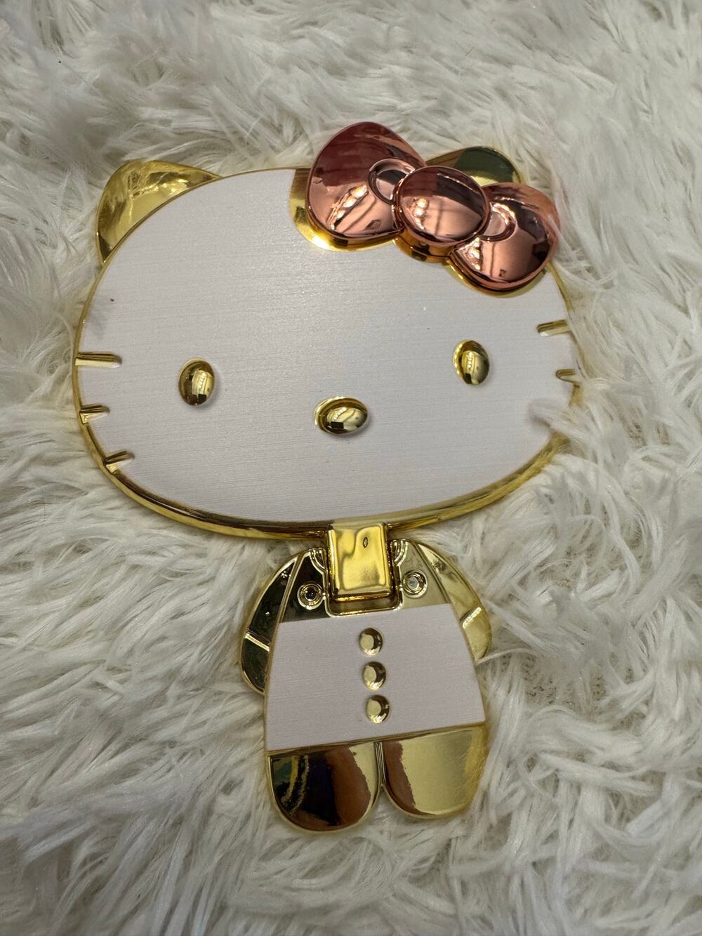 Hello Kitty folding standing handheld gold mirror with rose gold bow